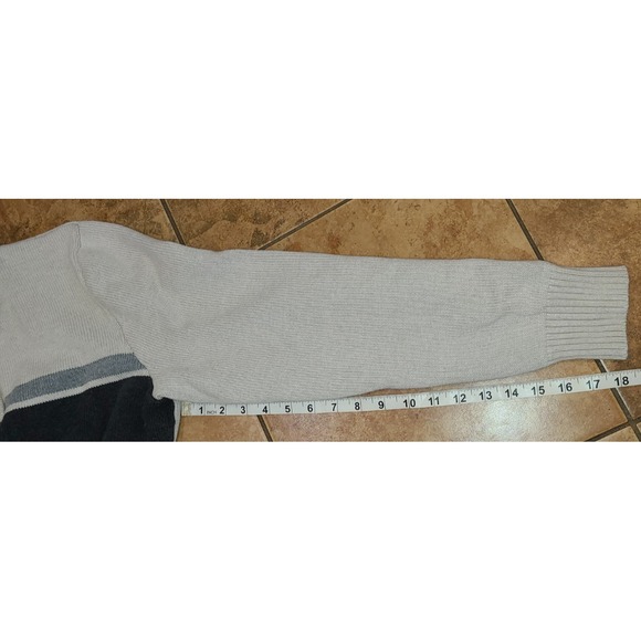 Eddie Bauer Sweater Mens M Navy Gray Striped Beige Cotton Quarter Zip Sweatshirt - Picture 6 of 8